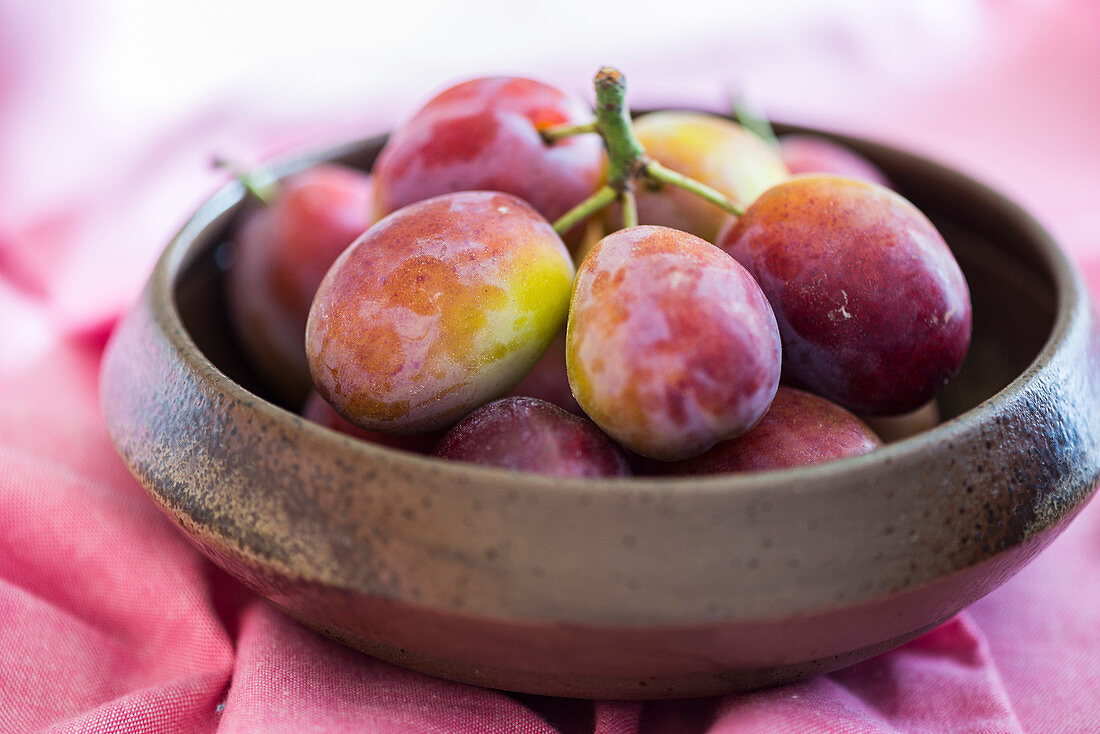 Fresh plums in a bowl