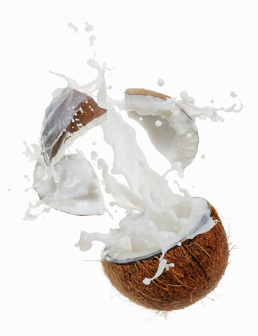 A coconut with a milk splash