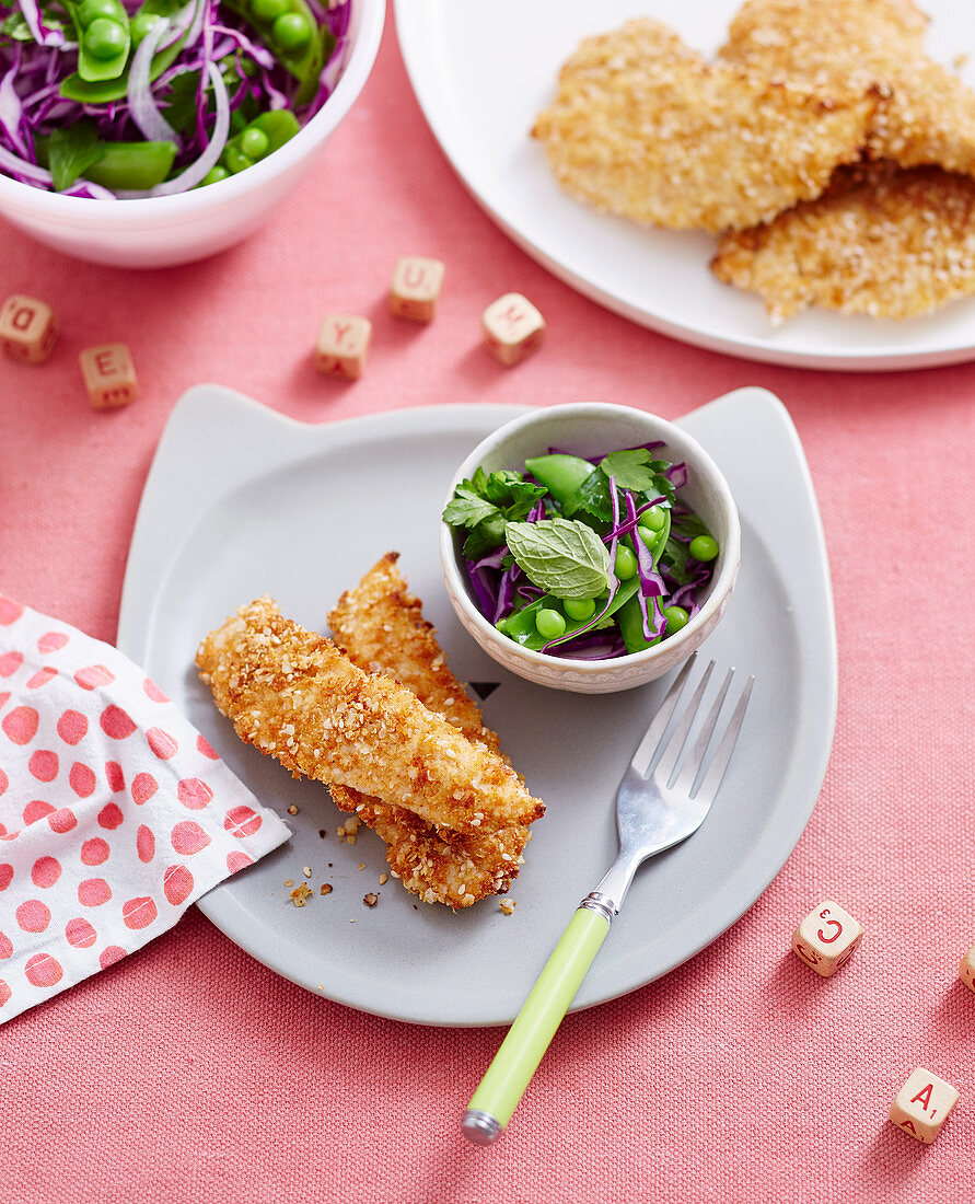 Quinoa Crusted Chicken Tenders with Red Slaw
