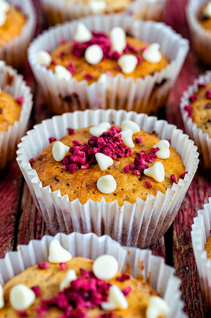 Strawberries and white chocolate muffins