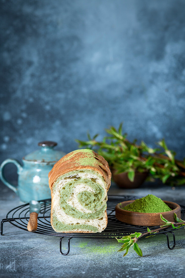 Matcha yeast cake or bread