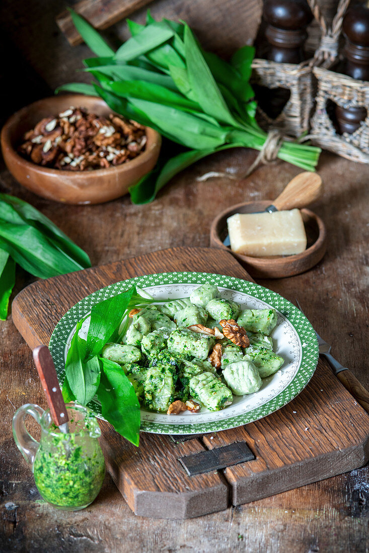 Wild garlic quark gnocchi