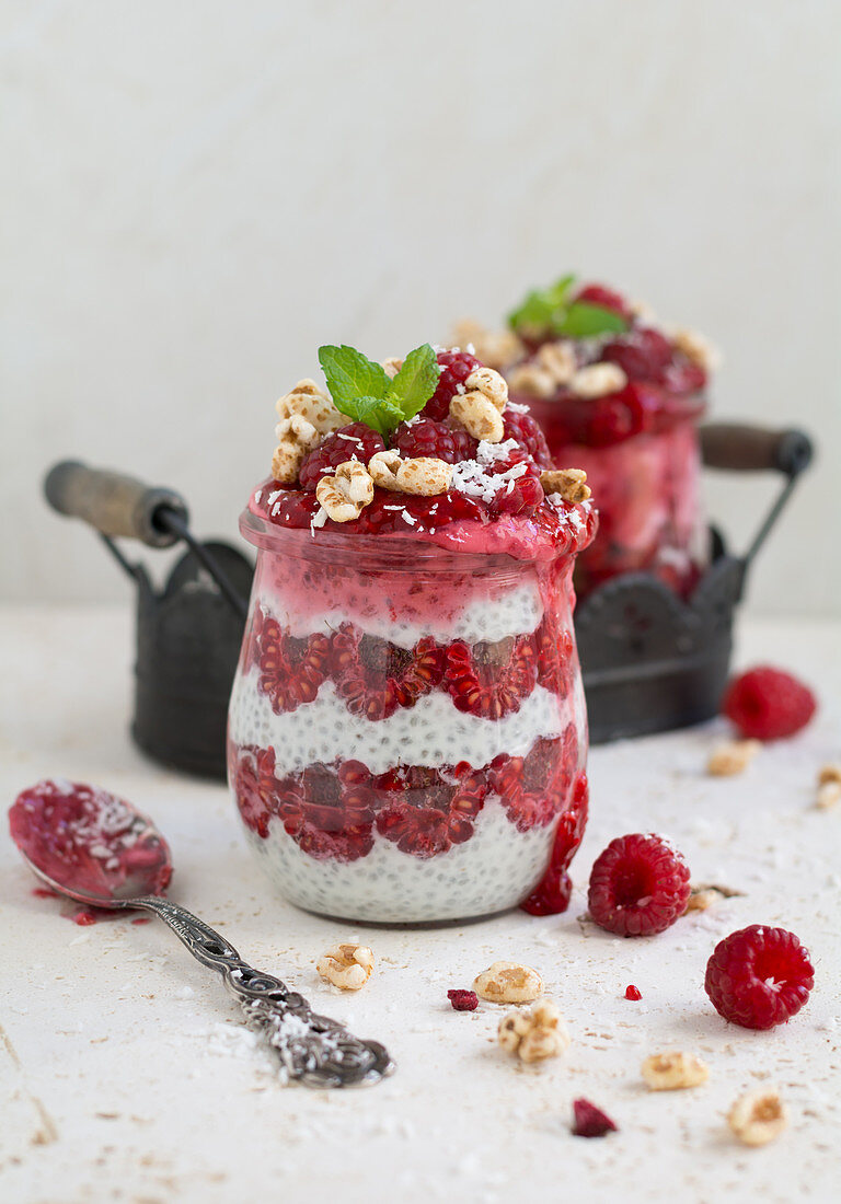 Chia pudding with raspberries