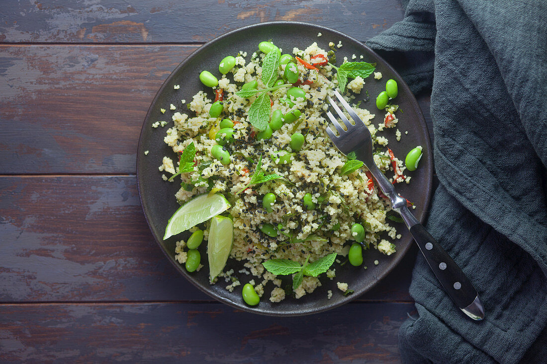Tabbouleh with edamame and mint