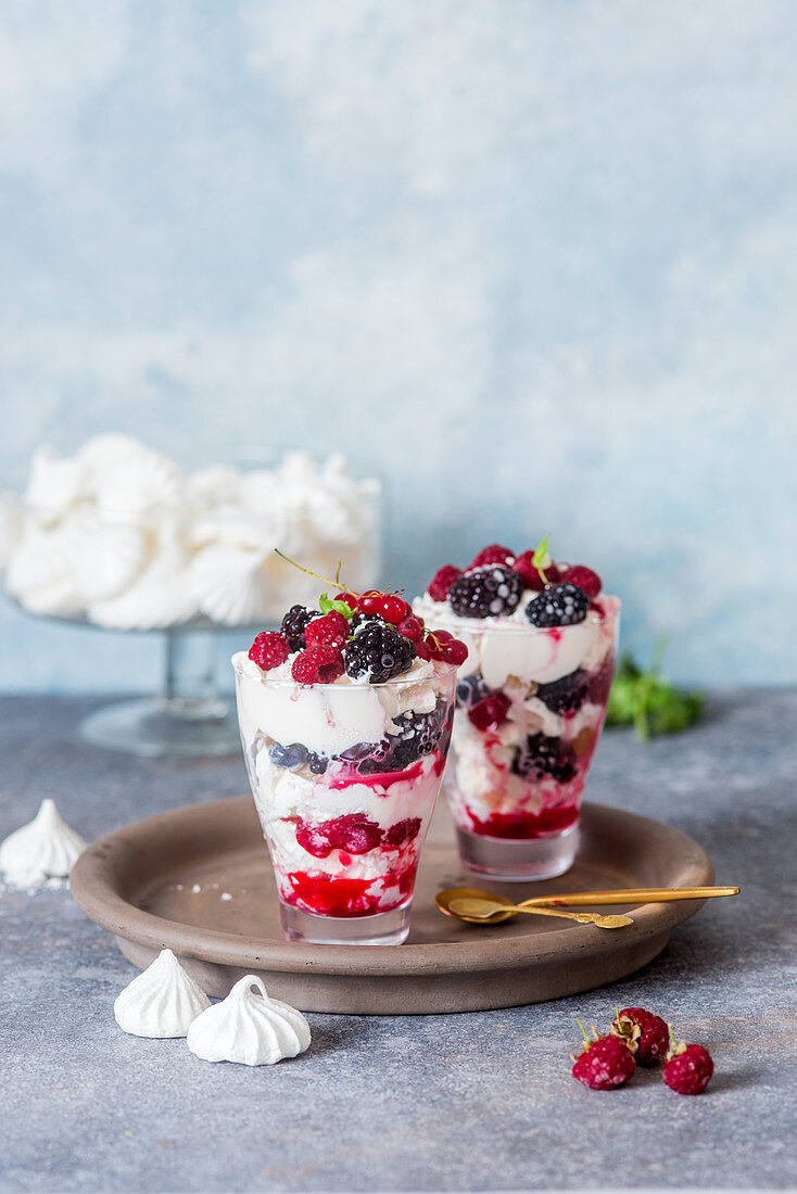 Eton mess with frozen berries