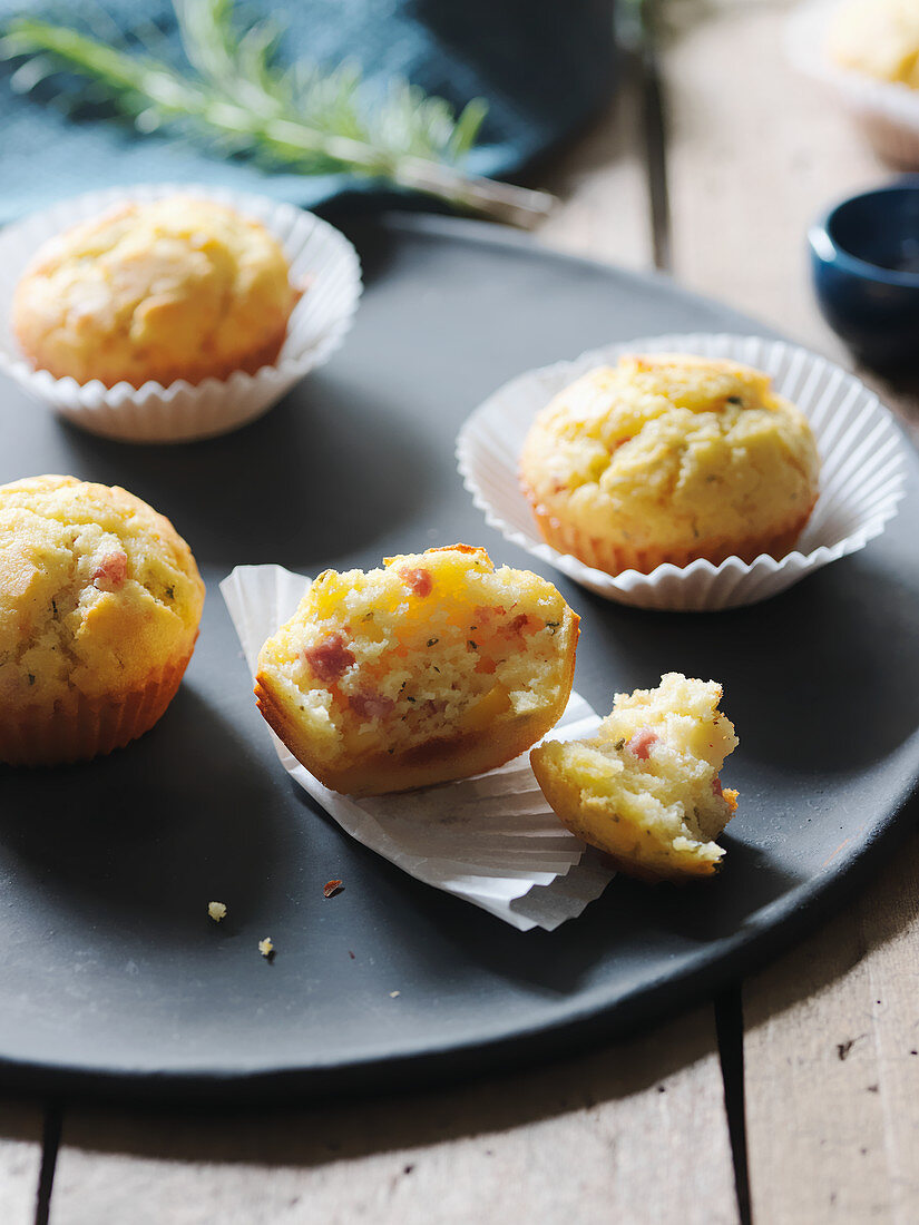 Corn muffins, one broken