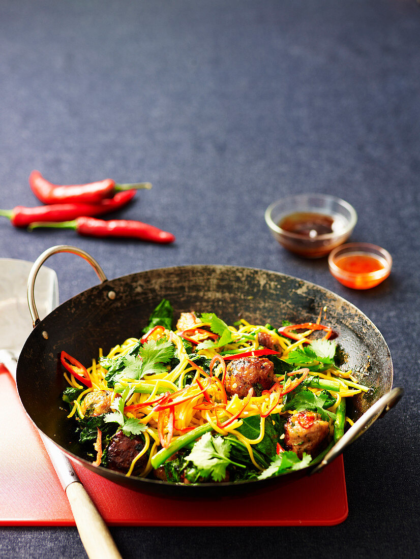 Chicken Meatball Noodle Stir-fry