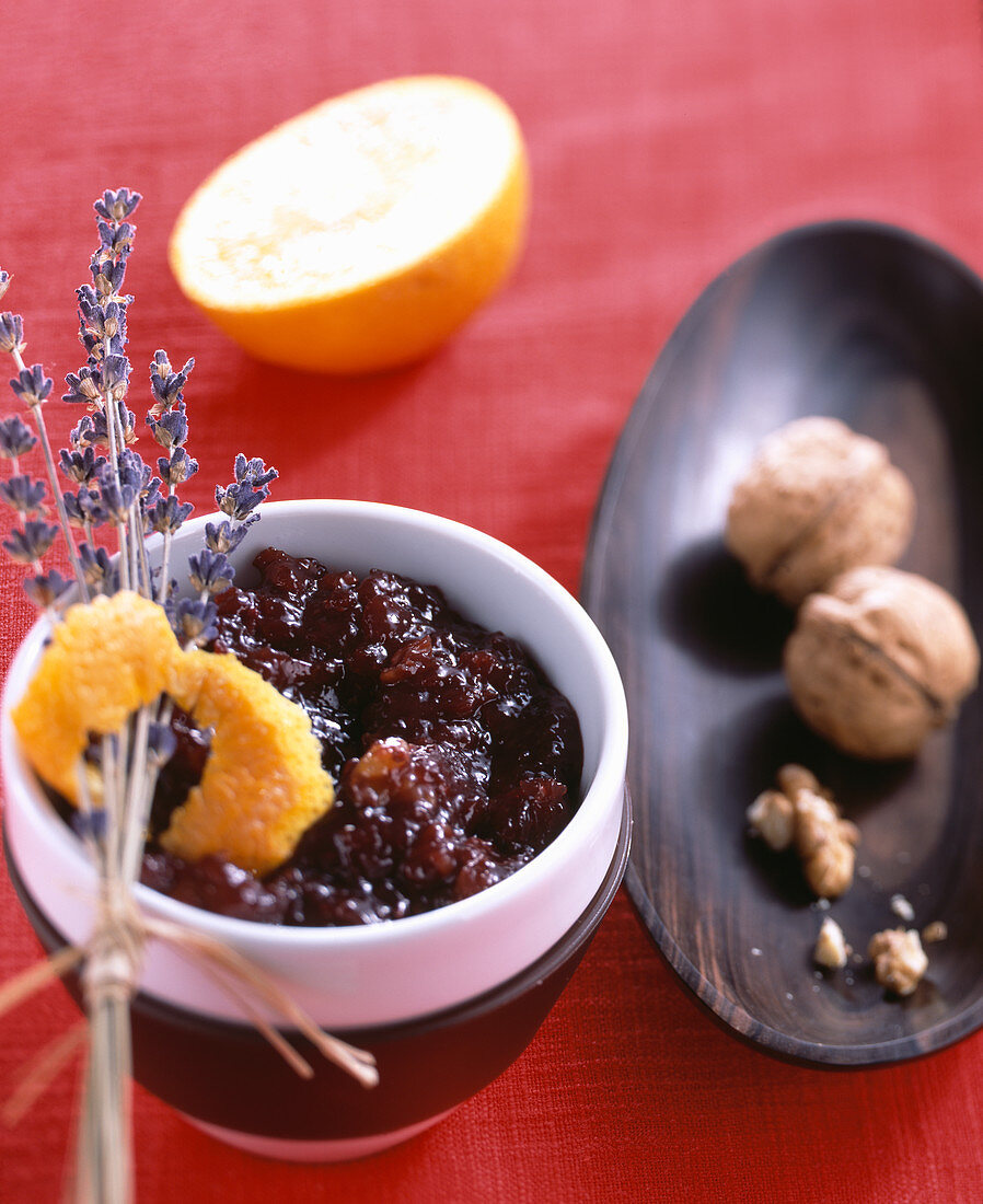 Sour cherry jam with walnuts