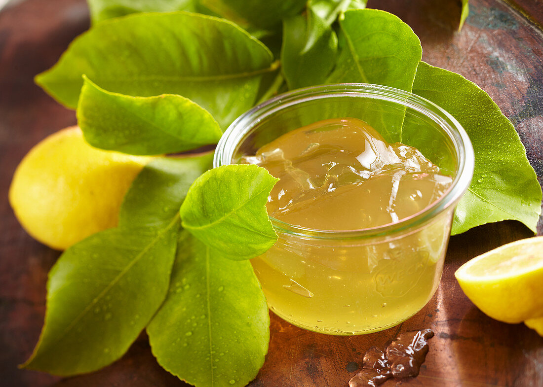 Lemon jelly made with Limoncello on a copper surface