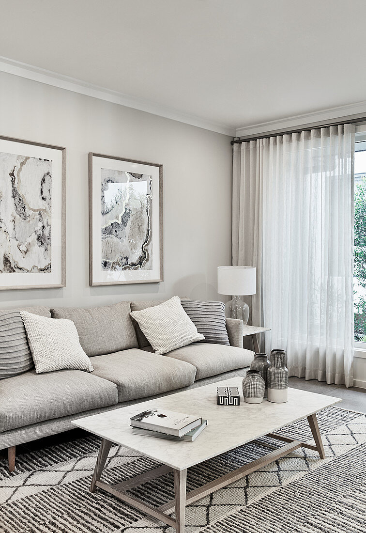 Modern living room in grey and white