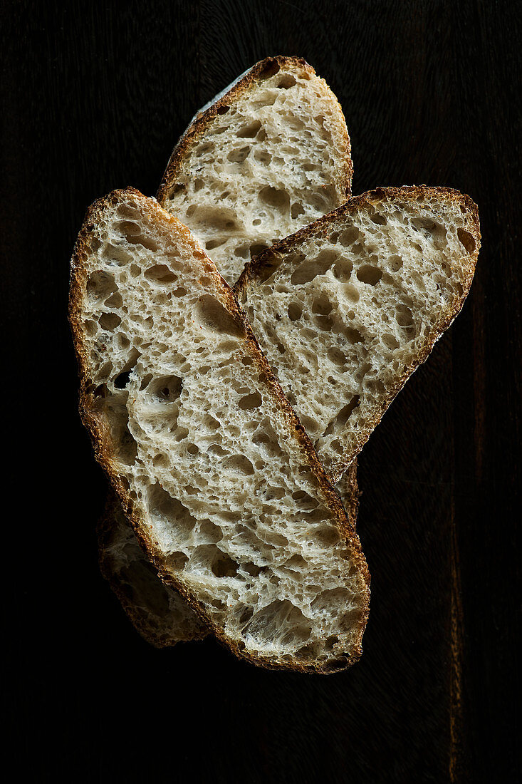 Sour dough bread slices, view from above