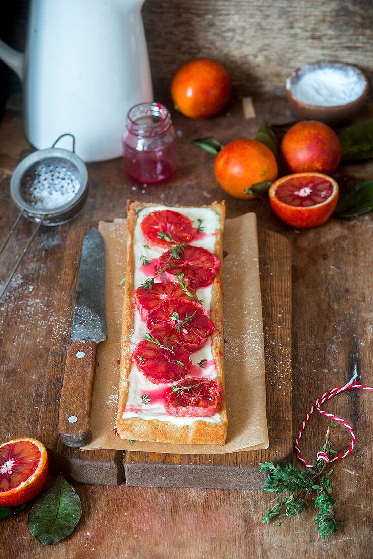 Blood orange jam tart