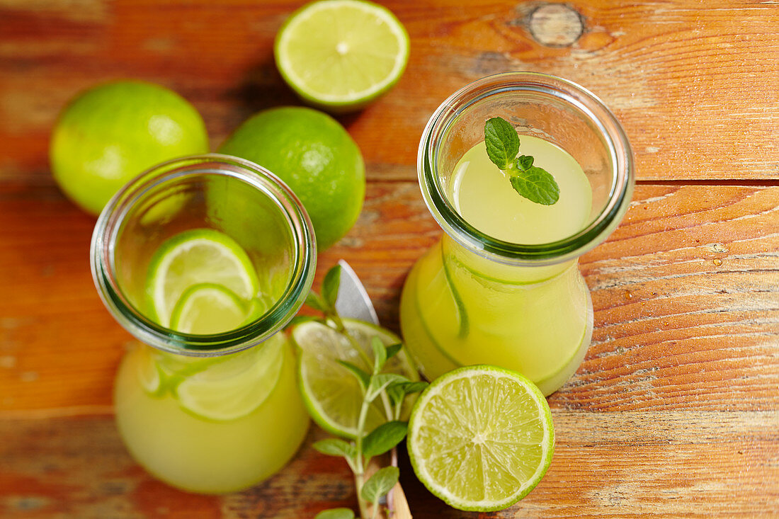 Homemade limeade made with mint and mineral water