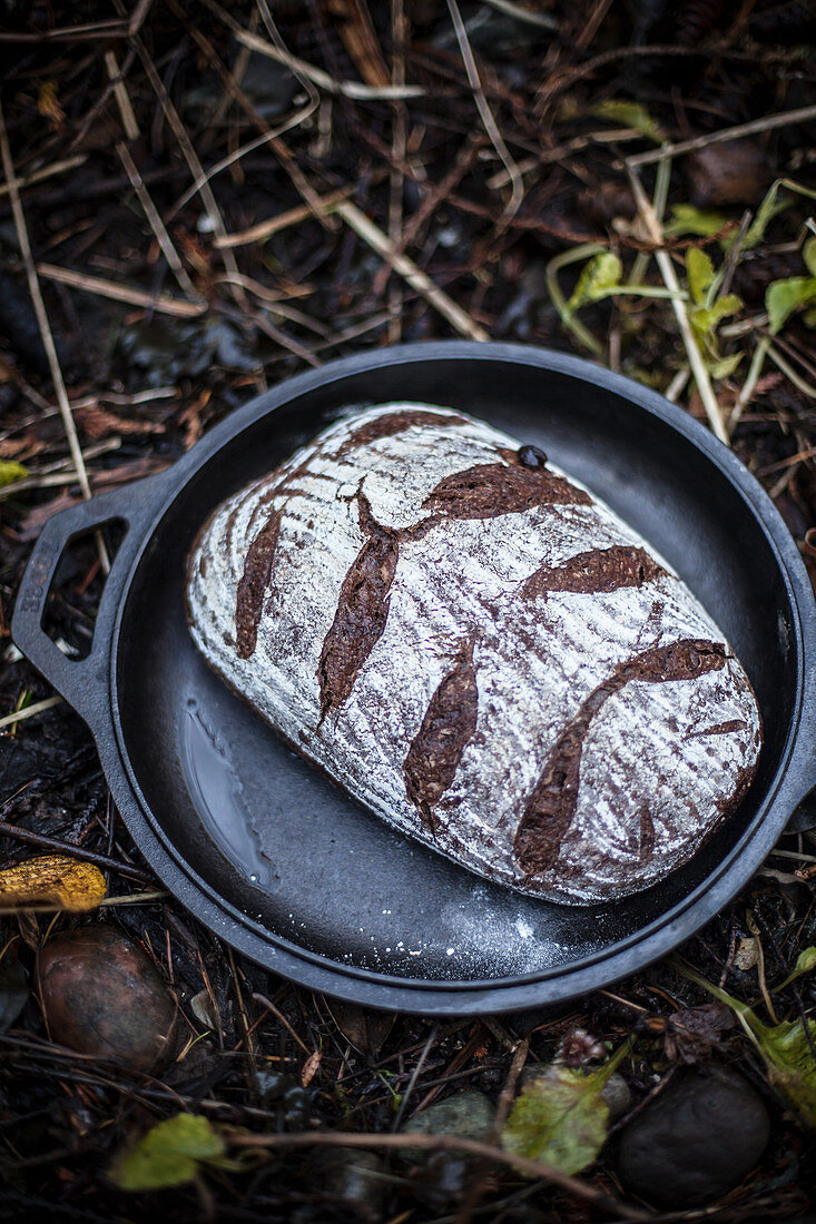 Bread in a cast iron pan