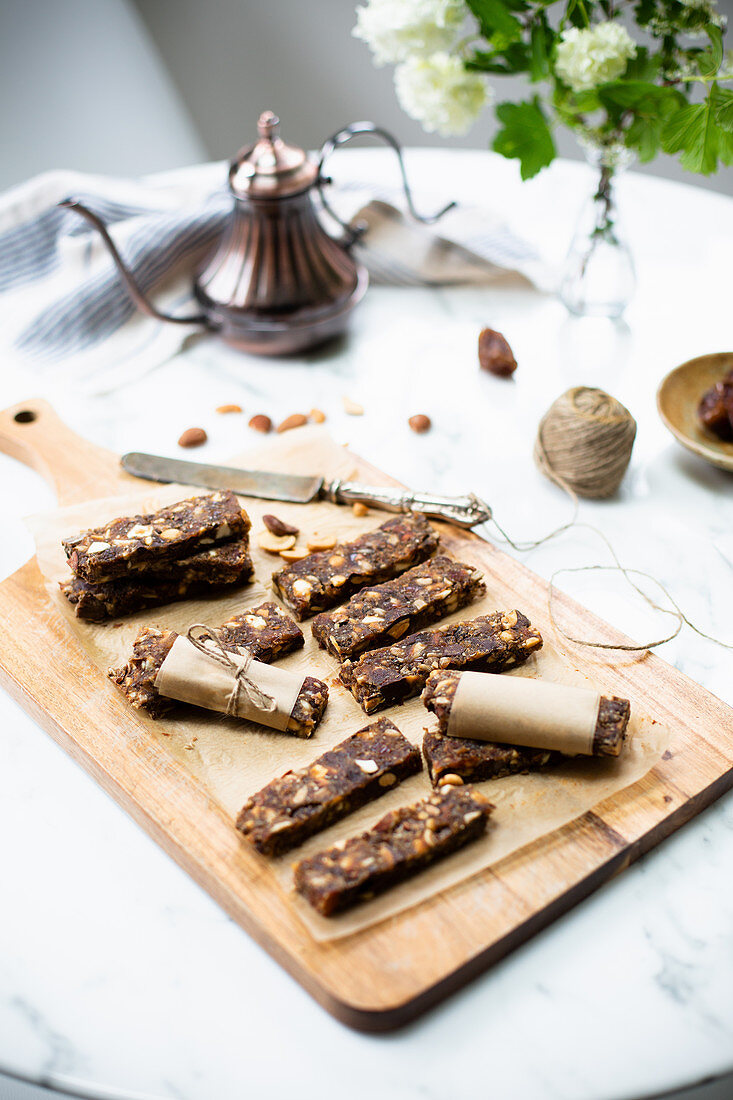 Homemade date bars with nuts