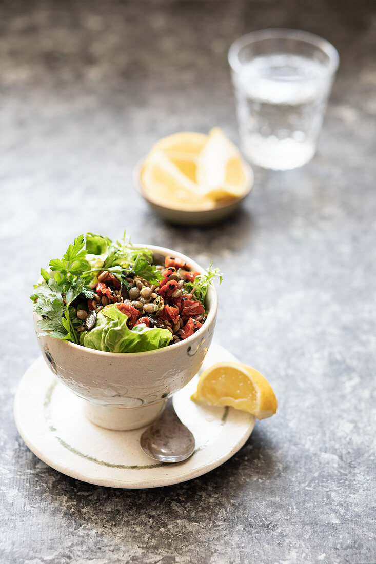 Linsensalat mit getrockneten Tomaten