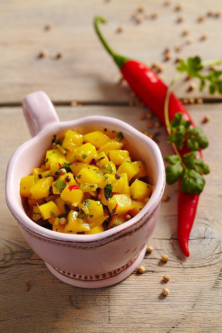 Mango pickles with spices and chili