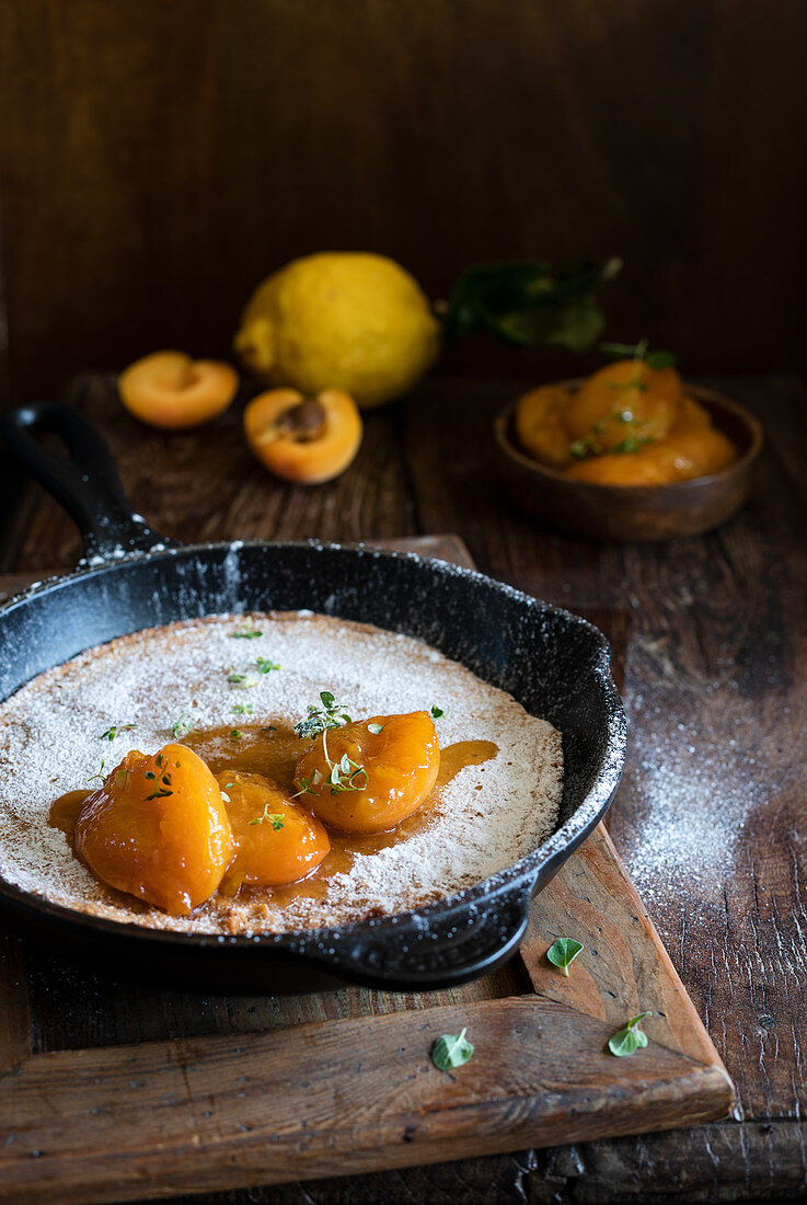 Dutch baby with pea flour and apricots