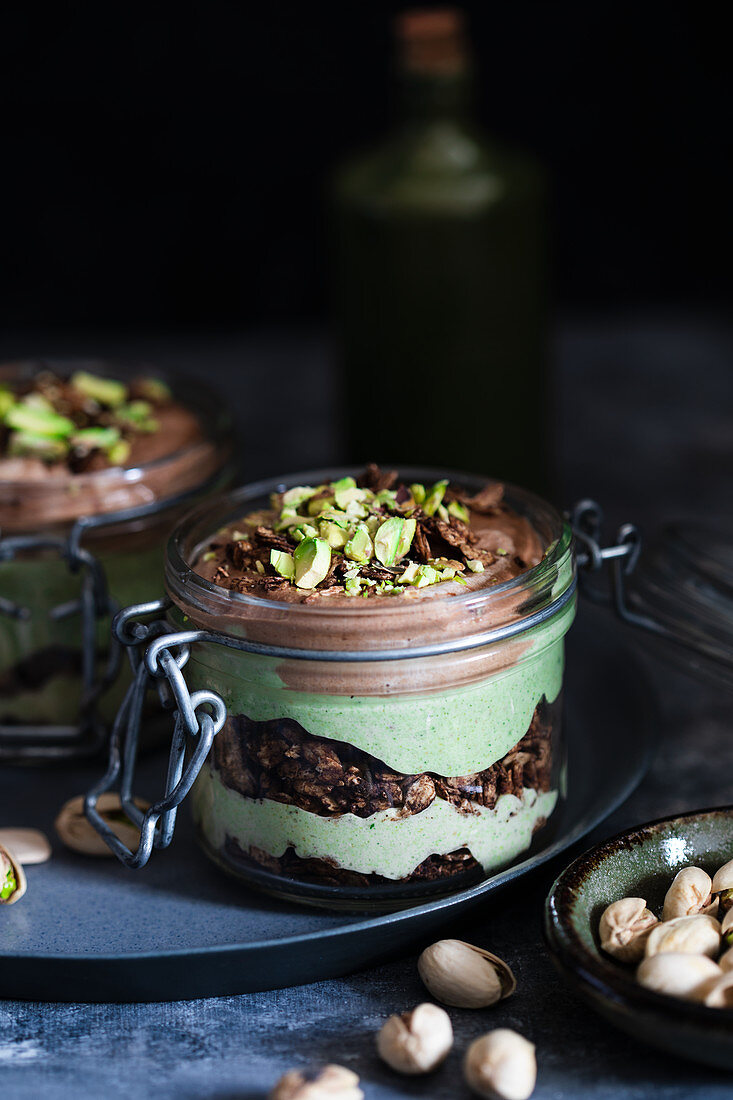 Pistachio tiramisu in a jar