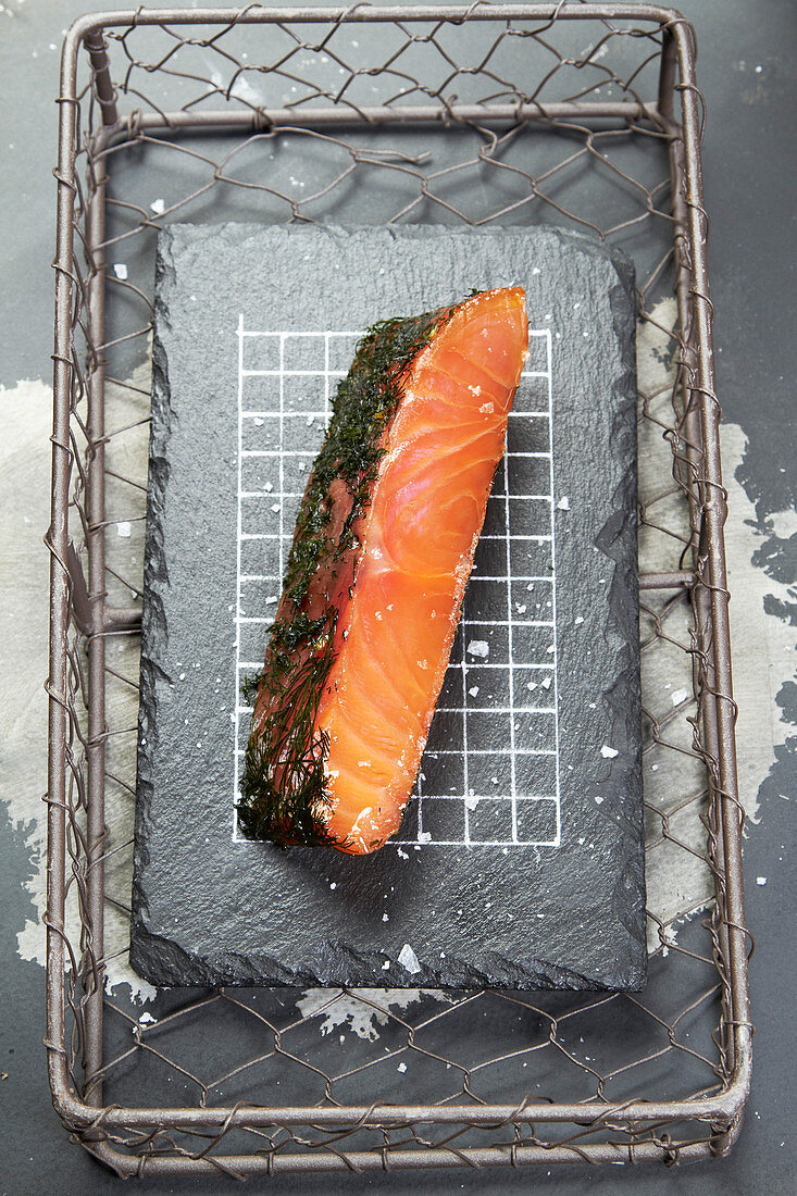 Smoked salmon in a grill basket