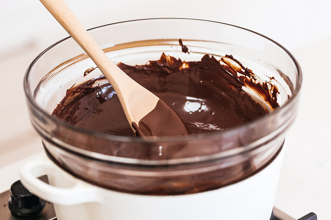 Melted chocolate in a bain marie