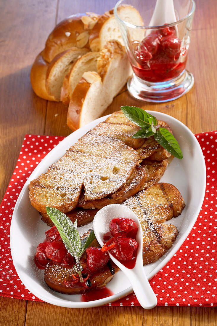 Grilled French toast with a raspberry and mint compote