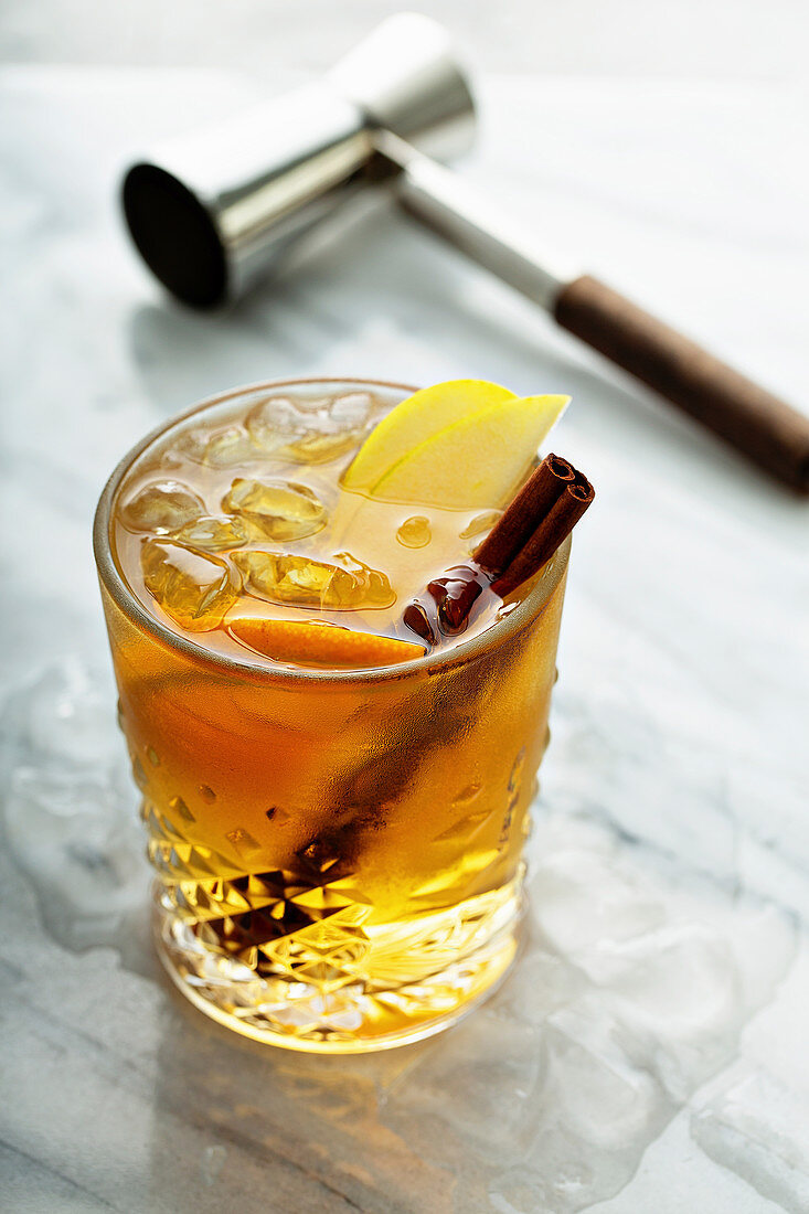 Apple cider old fashioned with cinnamon stick