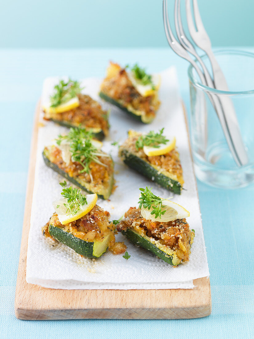 Stuffed courgette with lemon and cress