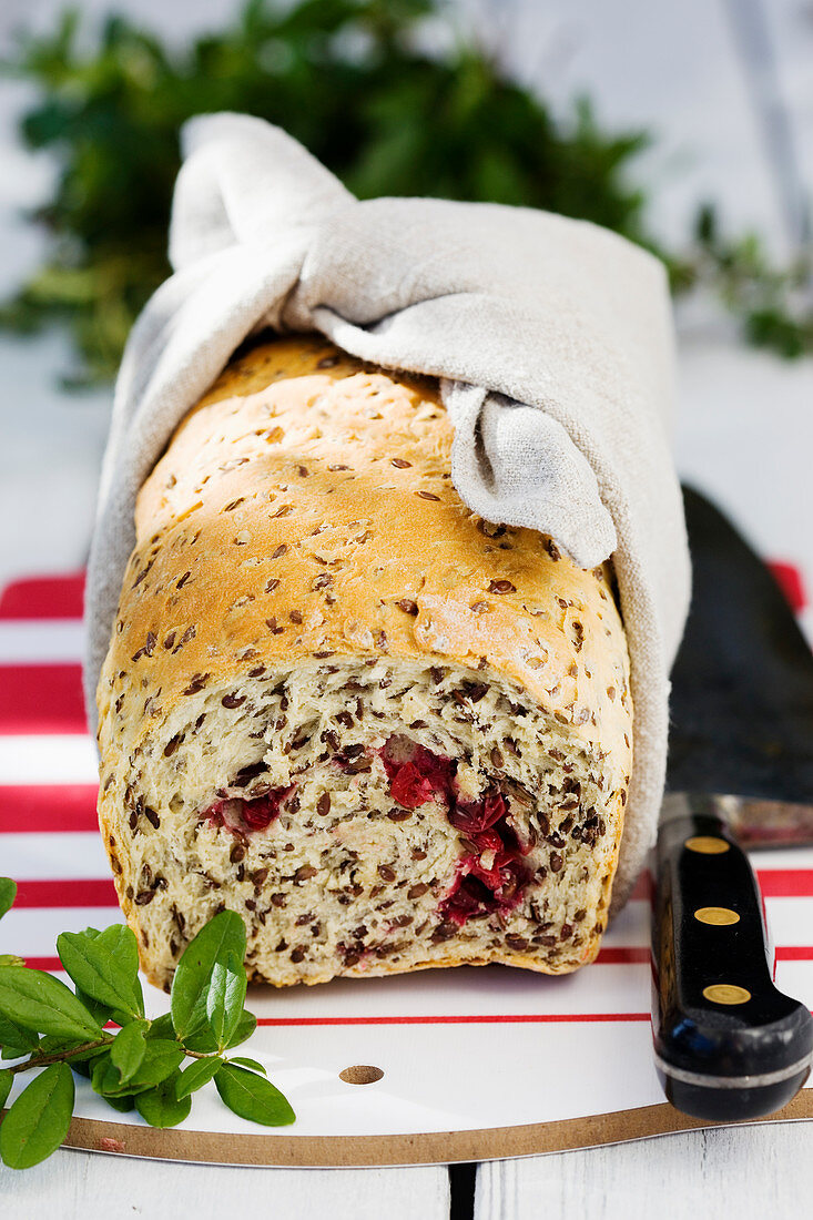 Loaf of bread with lingonberries