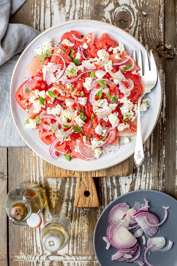 Watermelon and tomato salad with feta