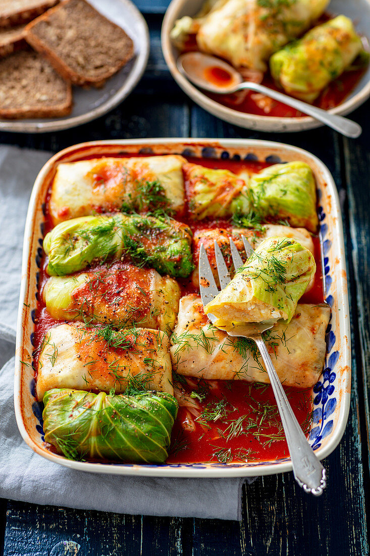 Cabbage stuffed with lentils, feta and potatoes