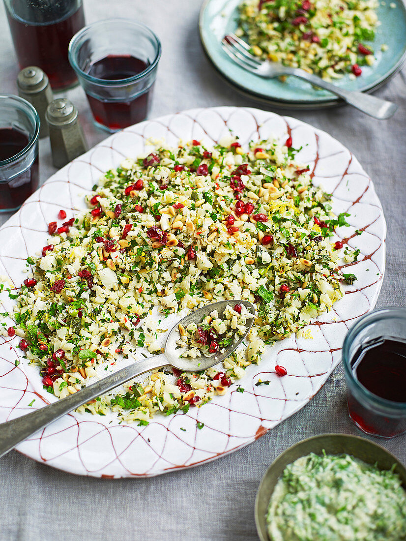 Warm Moroccan cauliflower salad with pomegranate seeds