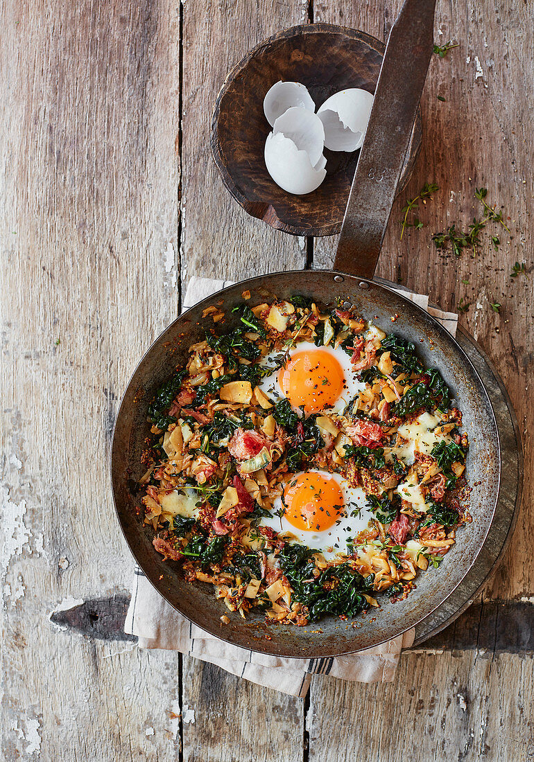 Celeriac hash with ham hock and duck eggs