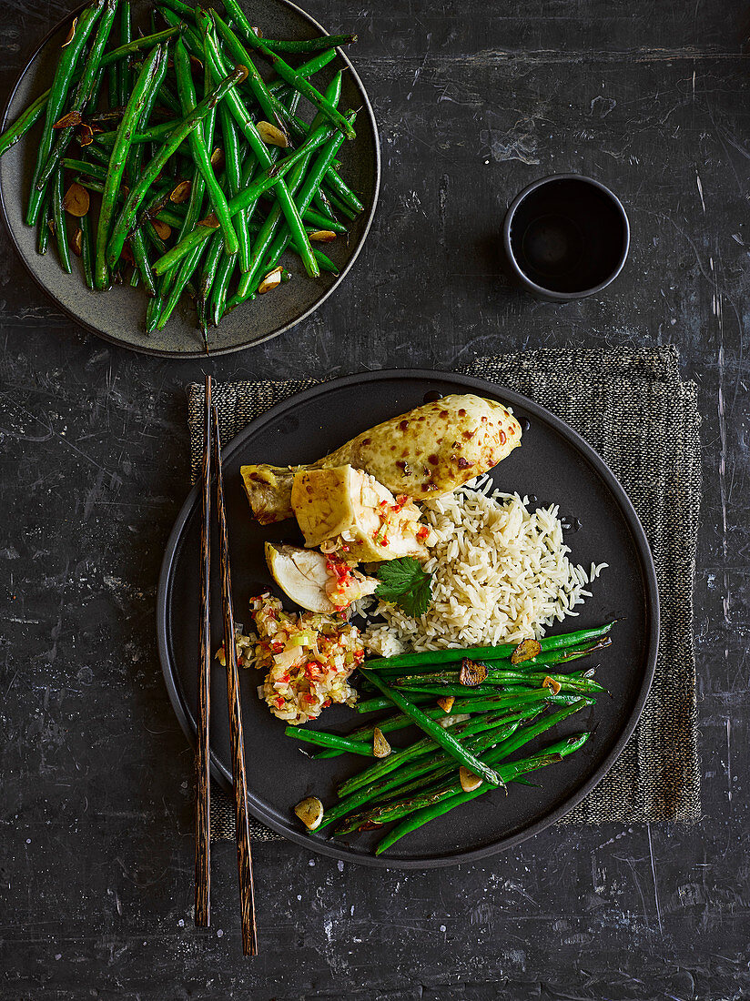 One-pot crystal chicken with rice and green beans