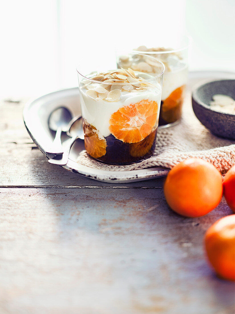 Winter compote tumblers with clementines