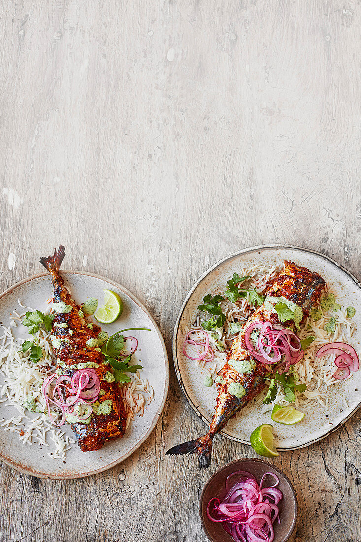 Masala mackerel with pickled onions