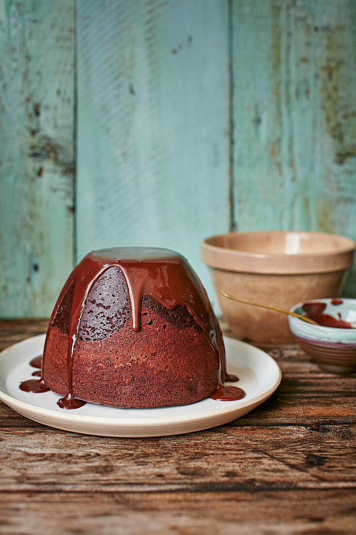 Gedämpfter Schokolade-Orangen-Pudding