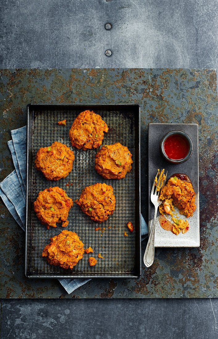 Sweet potato fritters with a chili dip