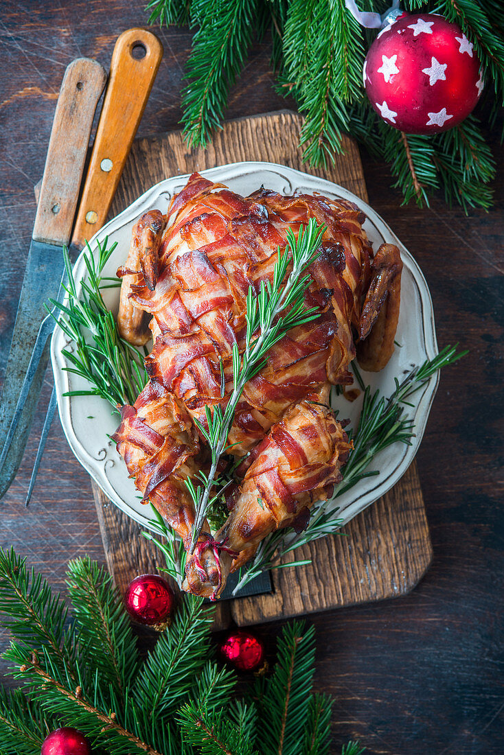 Chicken wrapped in bacon for Christmas