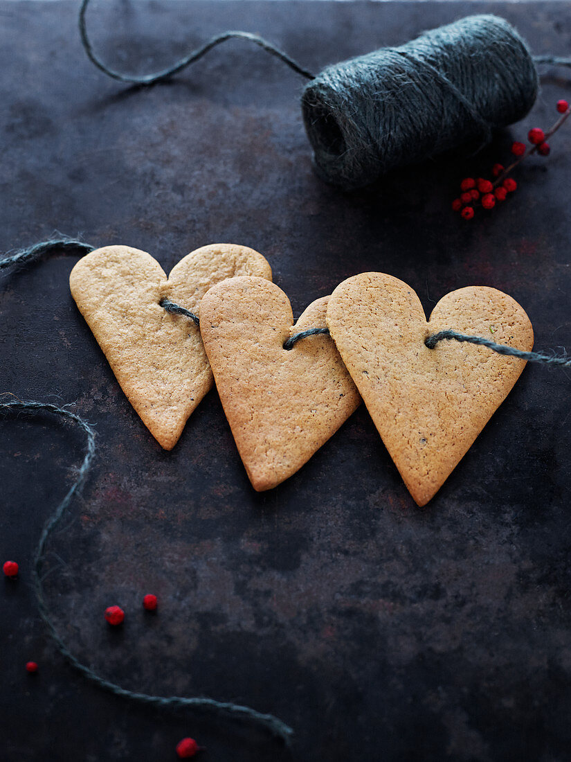 Heart shaped cookies on string