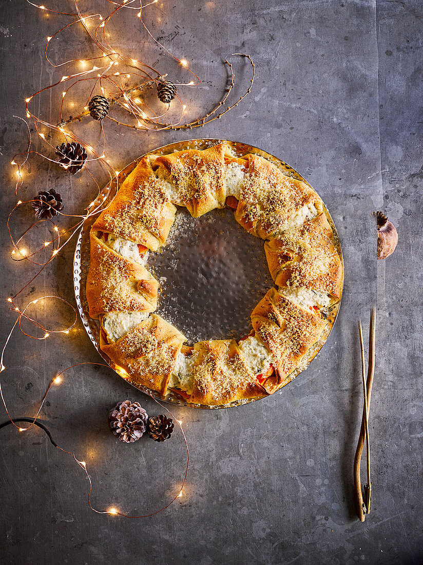 Squash and ricotta croissant wreath