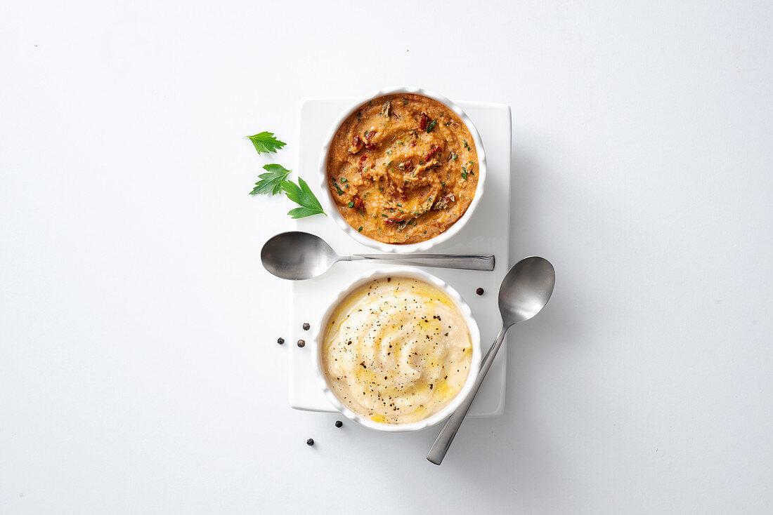 Scordalia (Kartoffel-Knoblauch-Paste) & Scordalia mit getrockneten Tomaten und Walnüssen