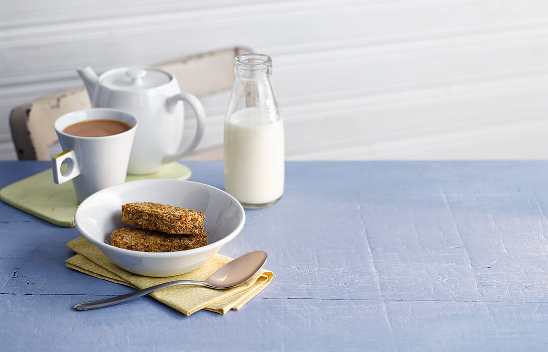 Weetabix (wholemeal wheat breakfast biscuits for soaking, England)