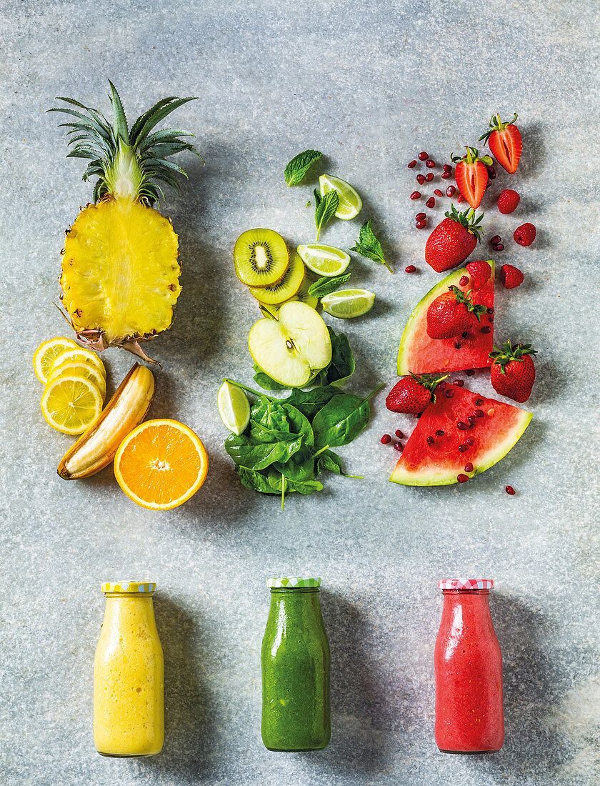 Yellow, green and red smoothie
