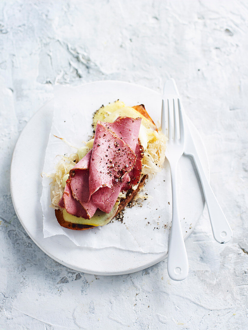 Reuben sweet potato with Sauerkraut