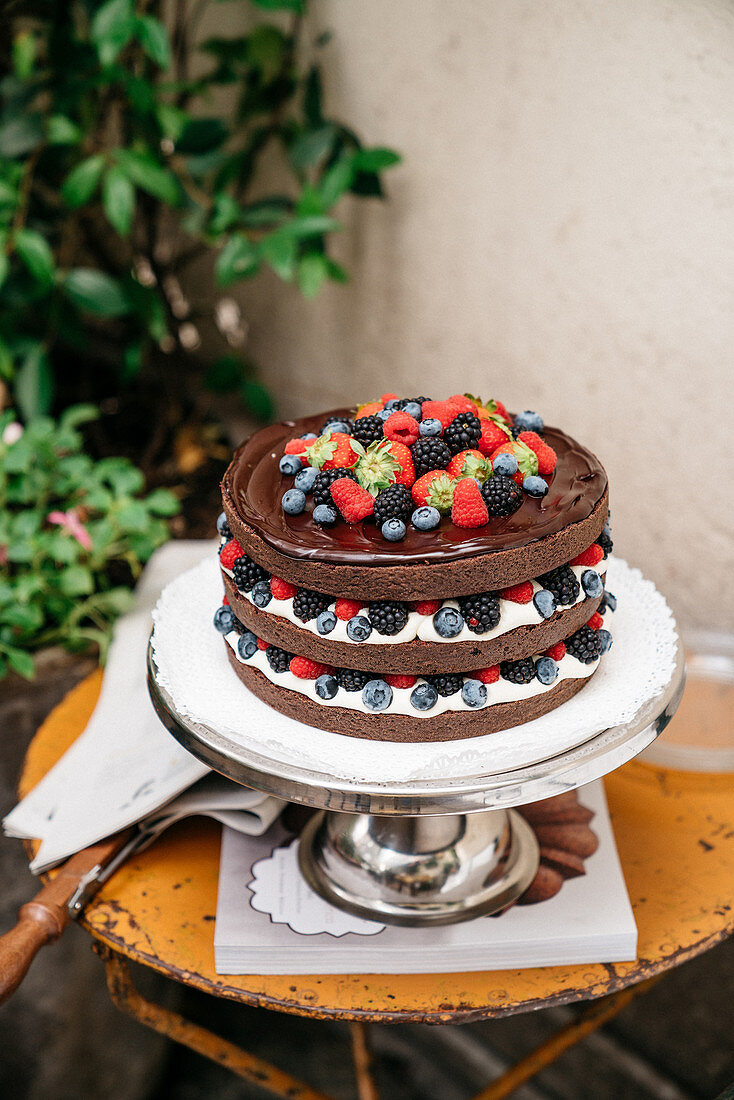 Devils food cake (Schokoladenkuchen mit Beeren, USA)
