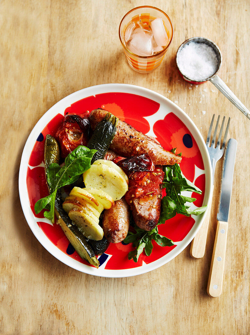 Italian roast vegetables with sausages