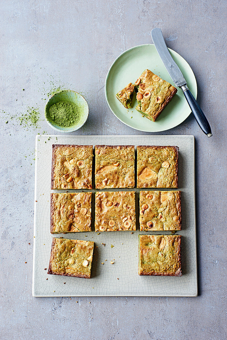 Matcha and white chocolate blondies