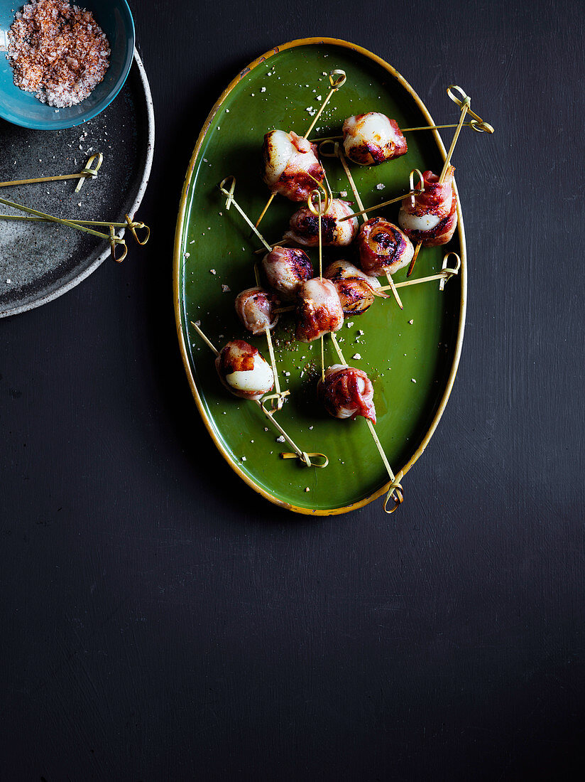 Bacon-wrapped lychees with Chilli Salt