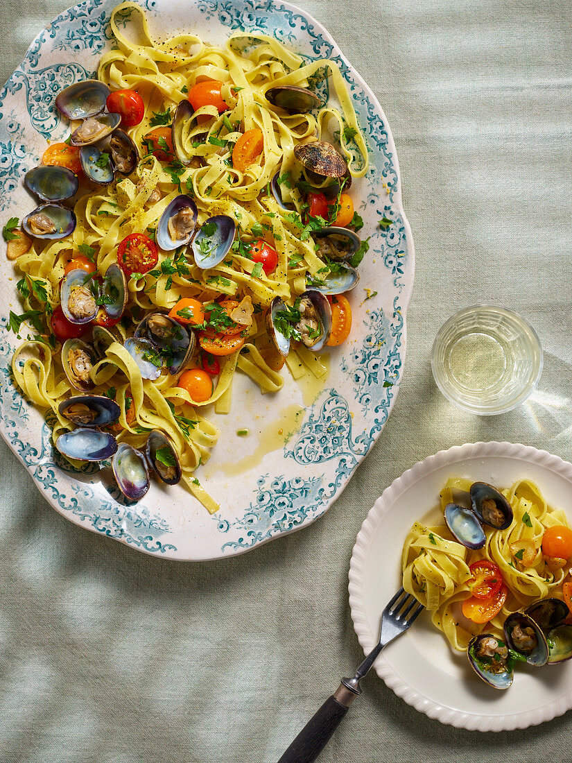 Tagliatelle Vongole with cherry tomatoes